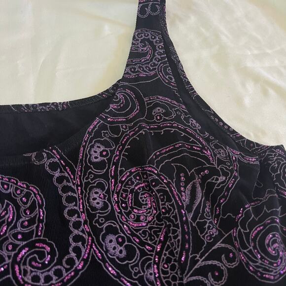 Y2K 2000s Black Purple Sparkly Paisley Stretch Tank Top L/XL Whimsygoth Fairy - Picture 3 of 7